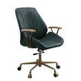 thumbnail image 3 of Vintage Top Grain Leather Swivel Office Chair, Adjustable Height Computer Chair with Wooden Armrest and 5-Stars Base, Curved Tufted Upholstered Task Chair Armchair with Ergonomic Backrest, Dark Green, 3 of 6