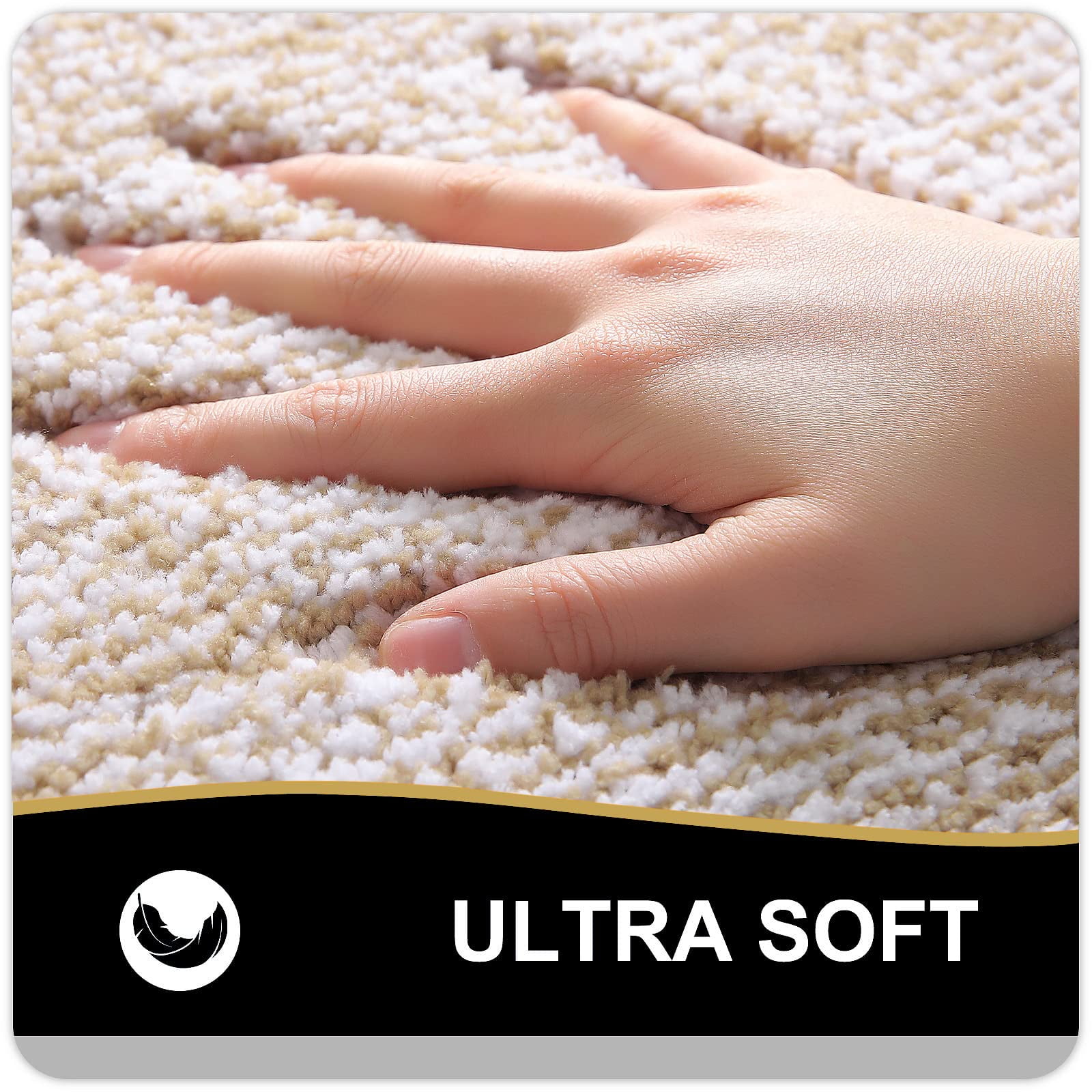 Smiry U-Shaped Luxury Bathroom Rugs, Ultra Soft and Absorbent Microfiber Contour Bath Rug, Non-Slip Machine Washable Toilet Rug, 24"x20", Beige and White