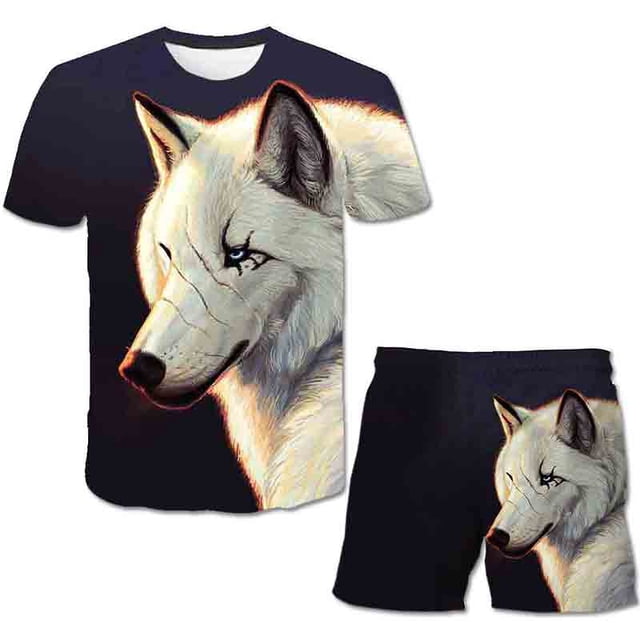 Conjuntos de ropa informal de lobo para niños y niñas, camisetas de dibujos animados, pantalones cortos, conjuntos de ropa para niños, 2 uds., trajes de 1 a 14 años, 2023 Gao Jinjia LED