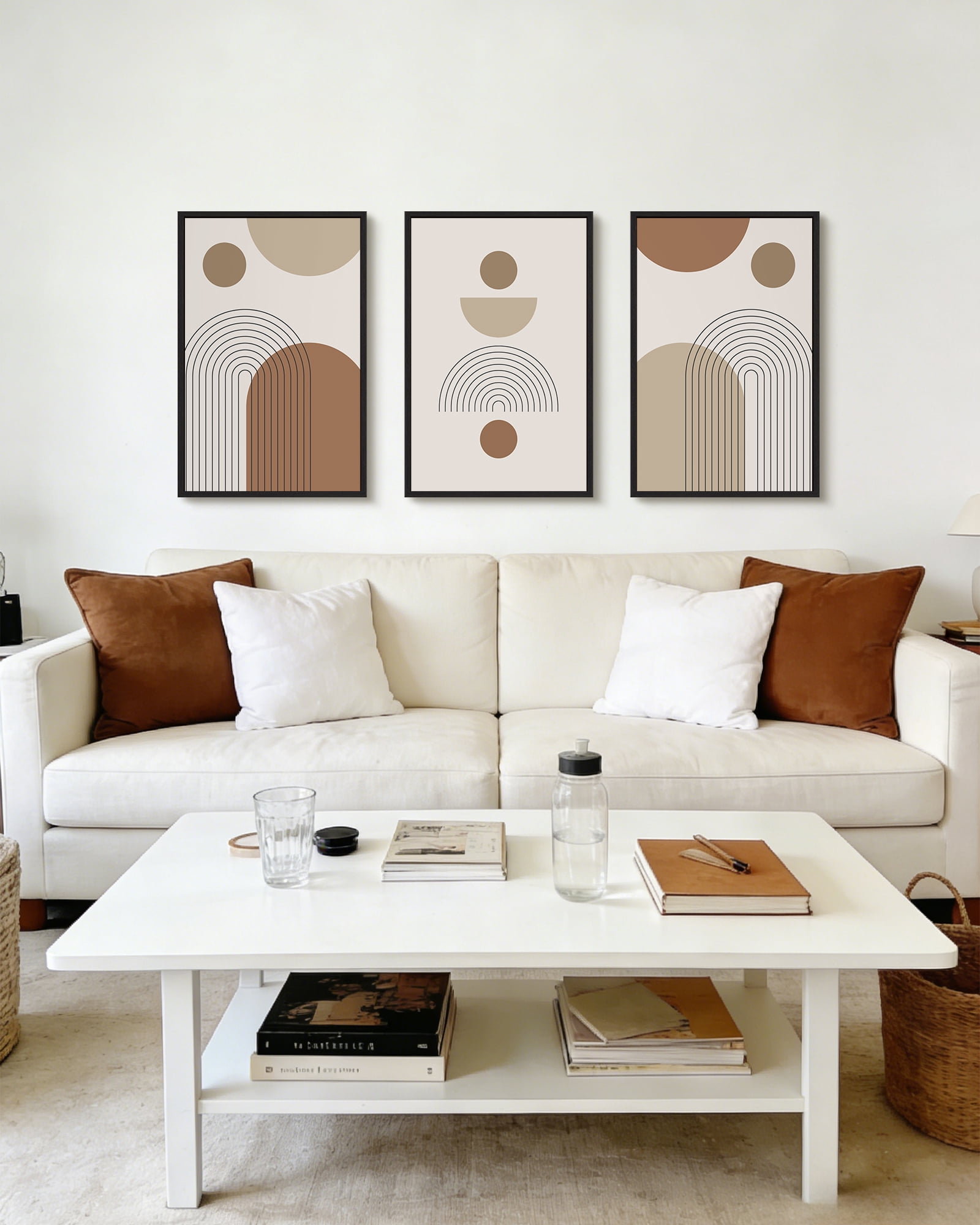 SHENIFY Large 24x36in3pcs Black Framed Botanical Boho Wall Art Modern Bohemian Plants Wall Decor Natural Brown Geometry Lines Prints Artwork for Living Dining Room