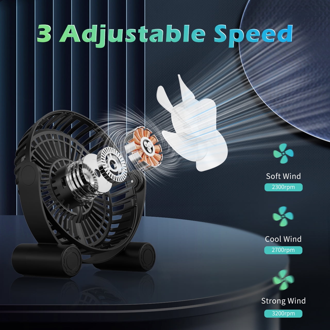 VOCOO USB RGB Desk Fan with 4.9ft Cable, Portable Cooling Personal Quiet Fan, 3 Strong Speeds, 8-Color LED Lights, 360° Rotate Adjustable, for Home Office Desktop Bedroom