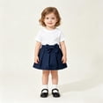 thumbnail image 5 of Fgnfyis Girls School Uniform Skirt Soft Pleated Solid Color A Line Elastic Waistband Toddler Bowknot Skirts for Girls Navy 2-3 Years, 5 of 5