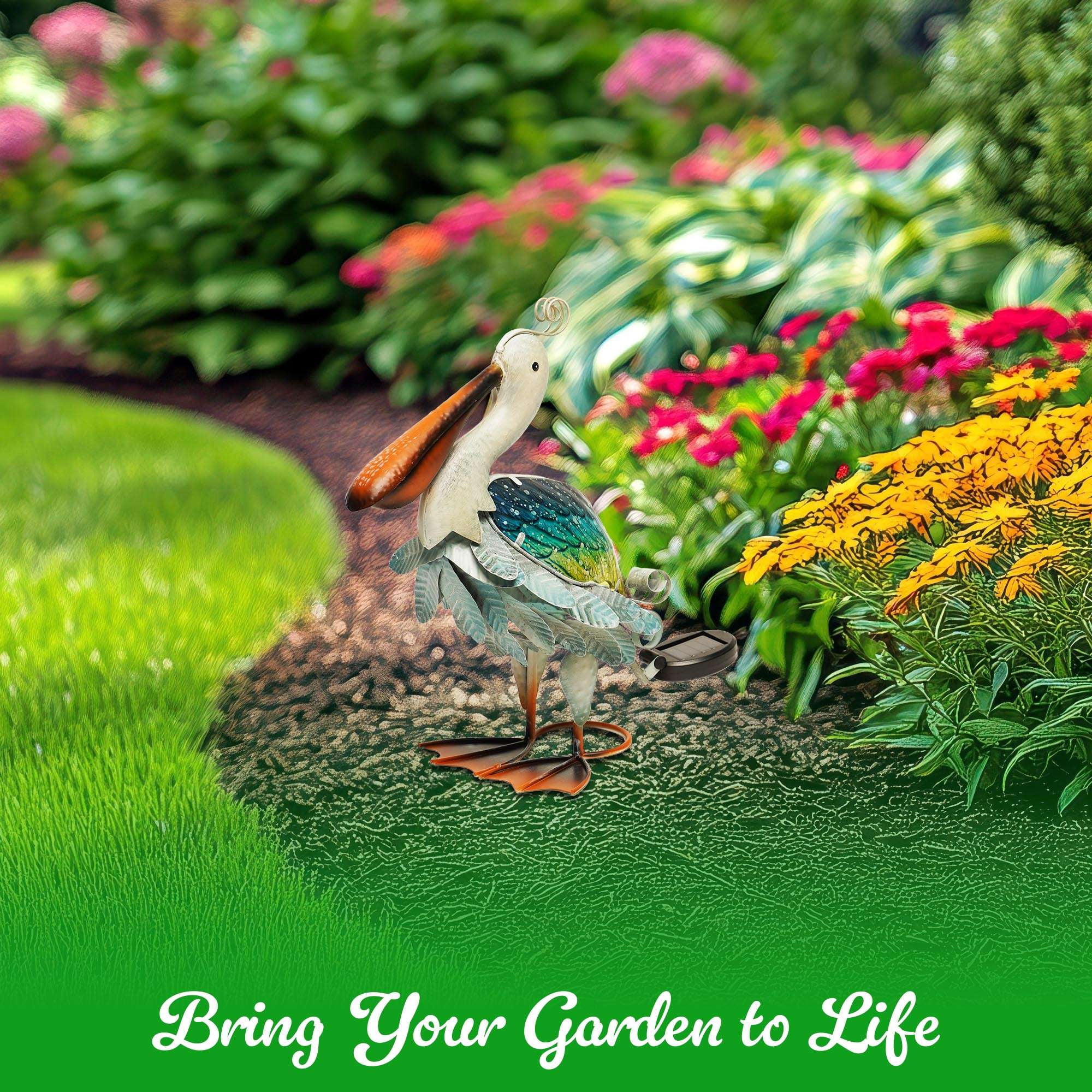 G128 Solar Pelican Garden Statue 17" Coastal Bird Yard Decor with Light for Lawn Patio Backyard