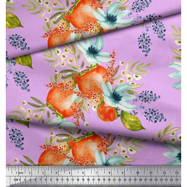 Soimoi Toile de Coton Rose Imprimé Fleurs Tomate & Freesia par Yard 56 Pouces de Large