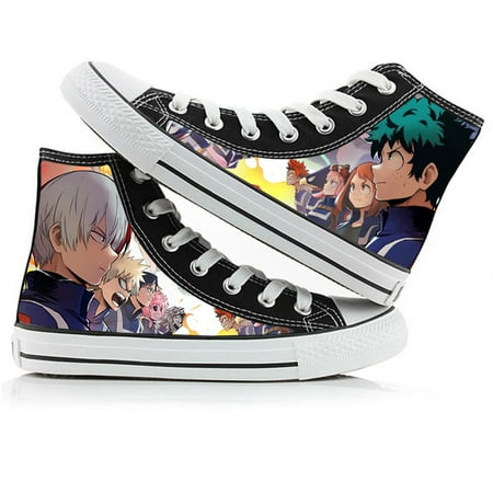 

Anime My Hero Academia Canvas Shoes Lace Up Izuku Shoto Katsuki Might Pattern Skateboard Shoes Campus Casual Shoes Sneakers for Boys Teens Men