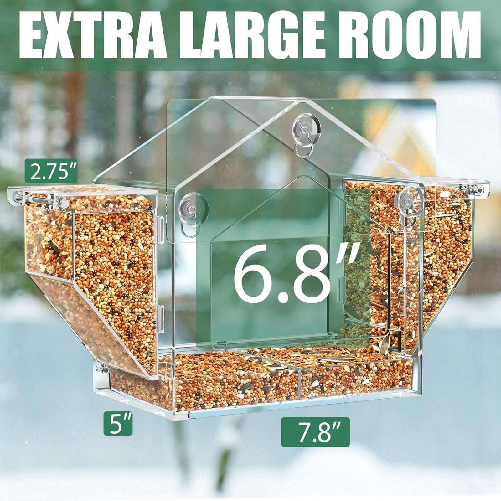 Gmogad Clear Acrylic Hanging Bird Feeder, Weatherproof Transparent Outdoor Feeder with Easy-Fill Wide Opening, Stable Non-Tilt Hanging Hook, Large Tray Feeder for Attracting Multiple Wild Birds