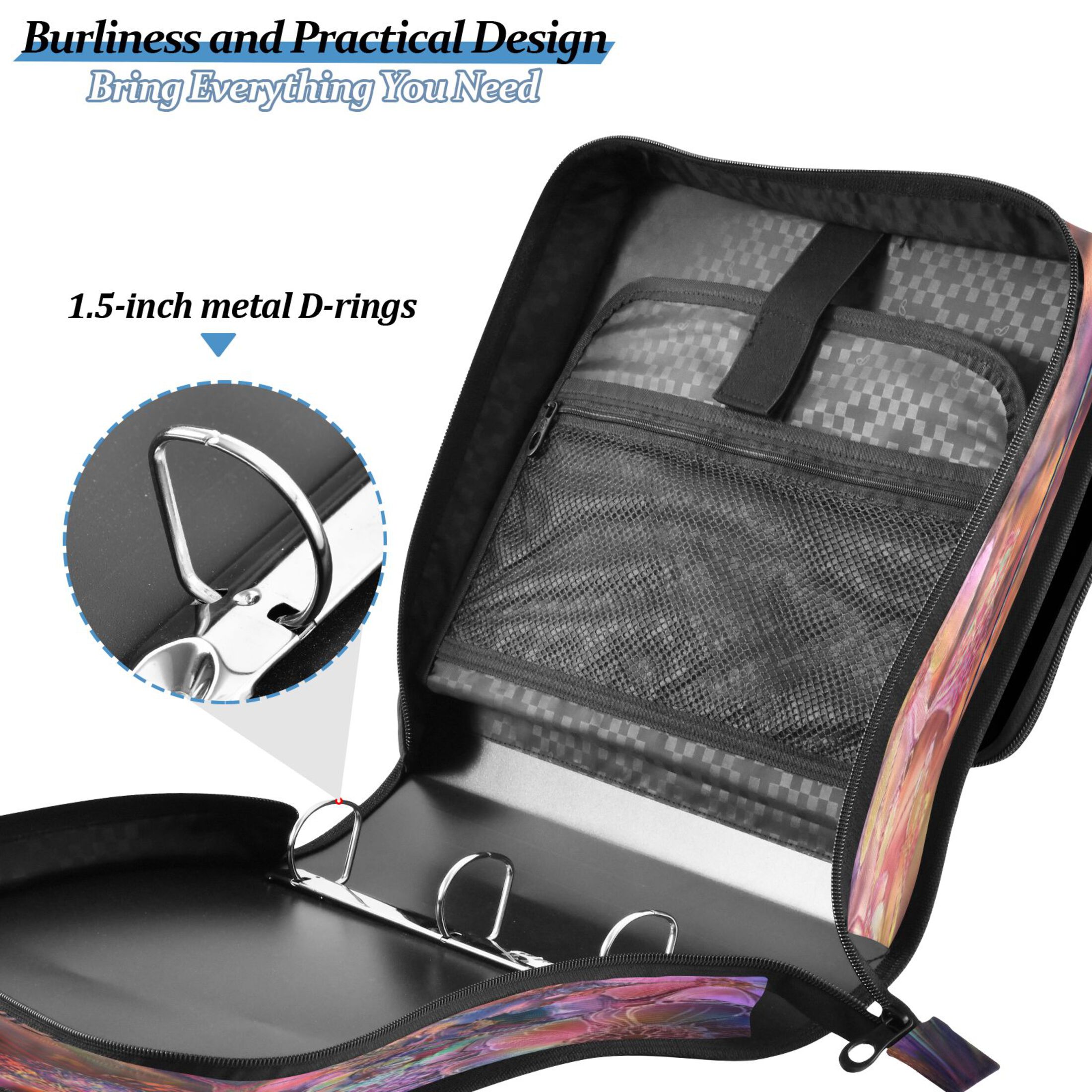 YAZAOO Zipper Binder trapper keeper Documents Organized Design Galactic Hummingbird Dance Printed