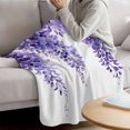 thumbnail image 3 of Purple Watercolor Leaves Blanket Soft Cozy Warm Throw Blanket for Couch, Plush Fuzzy Flannel Fleece Blankets for Sofa, Spring Eucalyptus Botanical Bed Blankets Lightweight Gifts for Women, 40"x60", 3 of 9