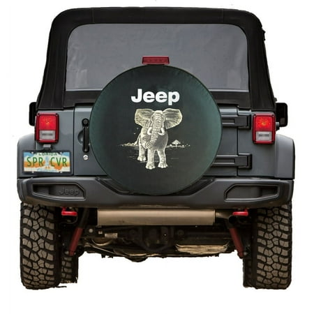 SpareCover - Brawny Series - Jeep Logo with Charging Elephant on 29" tall Denim Textured Vinyl - Heavy Duty - Tire Cover - made in USA only