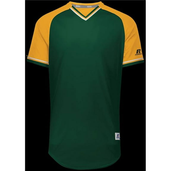 Russell R01X3M.430.S Adult Classic V-Neck Jersey - Dark Green, Gold & White - Small
