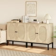 thumbnail image 4 of Homhougo Rattan Buffet Storage Cabinet, Natural Sideboard Cabinet with Adjustable Shelves, Accent Wooden Small Cabinet with 2-Tier Storage for Living Room, Dining Room, Hallway, Entryway, 4 of 6