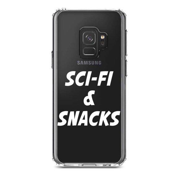 DistinctInk Clear Shockproof Hybrid Case for Samsung Galaxy S9 (5.8" Screen) - TPU Bumper Acrylic Back Tempered Glass Screen Protector - Sci-Fi & Snacks