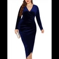 thumbnail image 1 of Vestido Ajustado de Terciopelo de Larga para Mujer, Elegante, Fruncido, Cruzado, con Escote en V Profundo, para Fiesta y Cóctel Azul XXL, 1 of 9