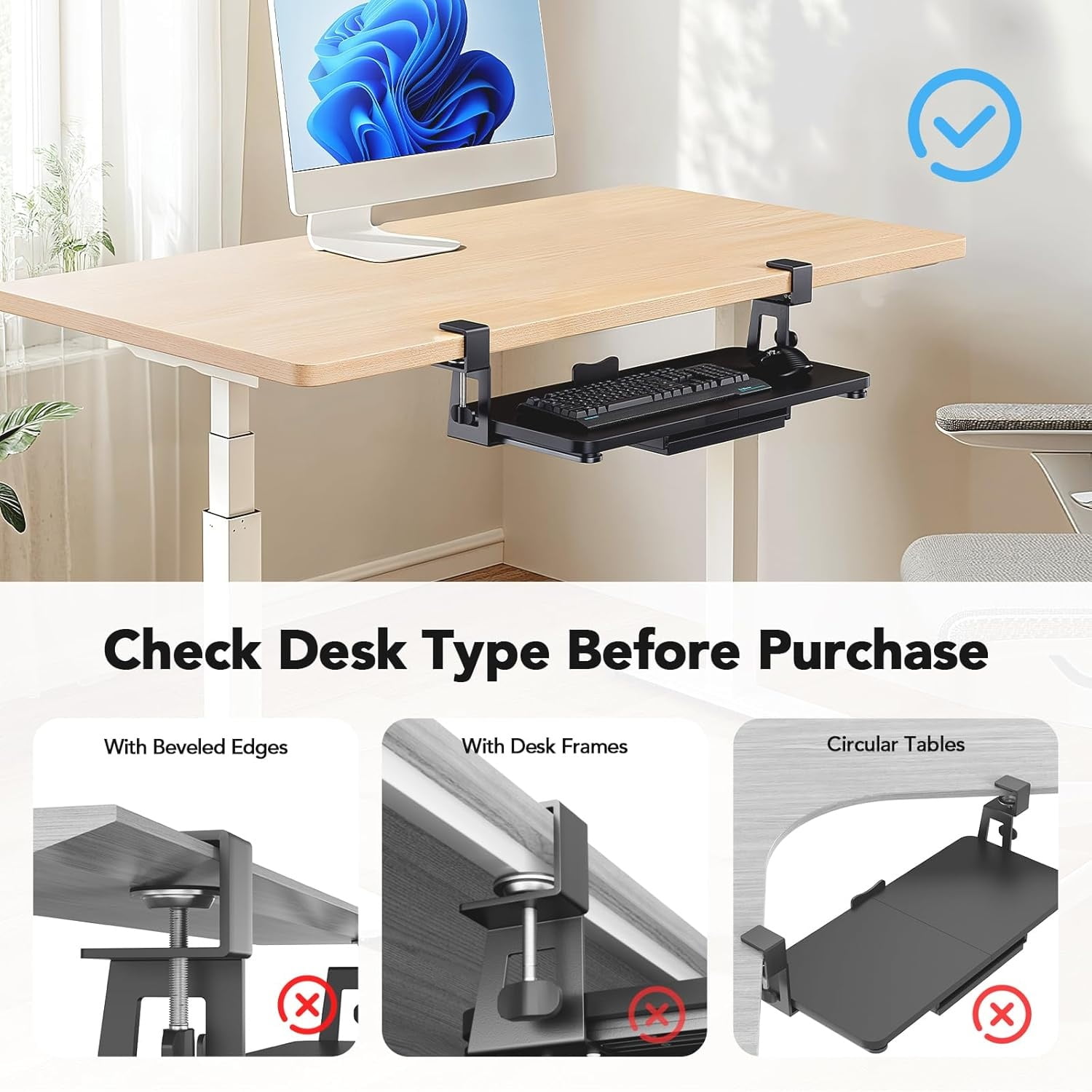 Large Under Desk Keyboard Tray with Sturdy C-Clamp Mount, 26 (30.16" Including Clamps) x 12 inch Slide-Out Platform Computer Desk Heavy Duty Keyboard Tray with Storage Drawer for Typing, Black