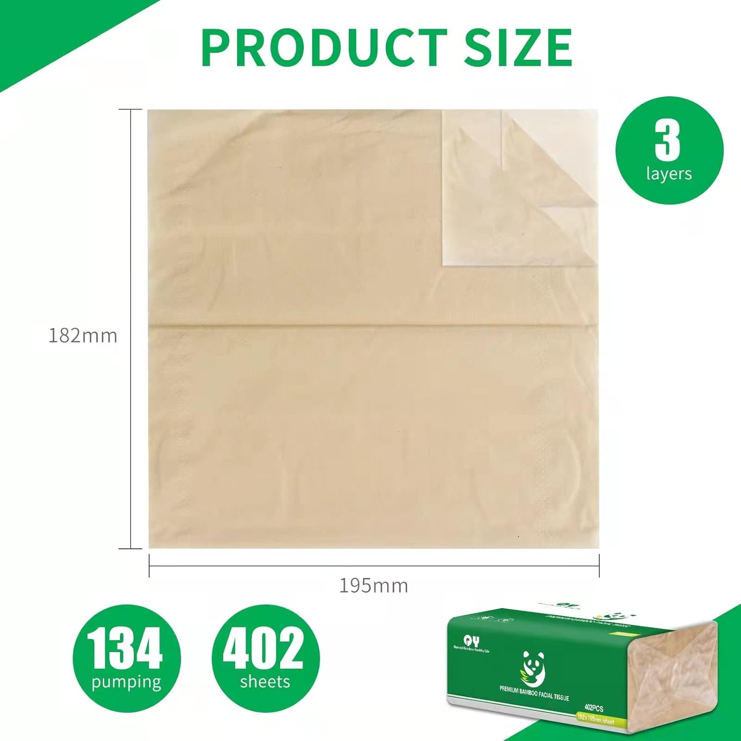 QingYa Bamboo Facial Tissue, 3 Ply Soft Unbleached Facial Paper, 12 Packs, 134 Tissues per Pack