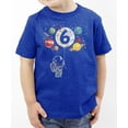 thumbnail image 2 of Olive Loves Apple 6th Birthday Rocket Astronaut Themed T-Shirts with Moon Balloon and Planets for Boys and Girls Vintage Royal Shirt Youth Small, 2 of 5