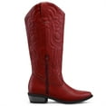thumbnail image 4 of Pennysue Cowboy Boots For Women Red Knee High Western Cowgirl Boots Snip Toe Side Zipper Chunky Heel Size 8, 4 of 6
