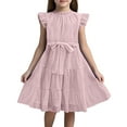 thumbnail image 1 of Robes Élégantes pour Filles Manches à Volants Robe d'Été en Chiffon Robe Trapèze de Fête avec Ceinture Robe Festive pour Enfants de 5 à 13 Ans, 1 of 5