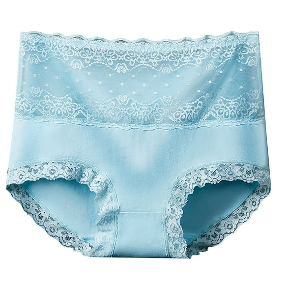 Lovskoo 2024 Plus Size Underwear for Women Breathable High Waisted Lace Belly Tightening and Hip Lifting Comfortable Cotton Panty Briefs Blue