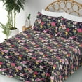 thumbnail image 3 of Ambesonne Tropical Fitted & Flat Sheet with Shams 4 Pcs Set, Plumeria Hibiscus Leaves, Queen, Mustard Reseda Green, 3 of 5