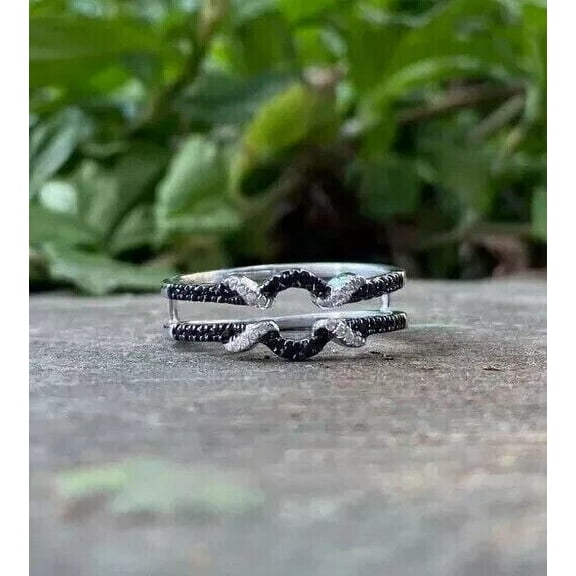 14K White Gold Plated Round Cut 1 Ct Simulated Black Diamond Enhancer Wrap Ring