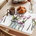 thumbnail image 3 of Vintage Flower Placemats Set of 4, Retro Watercolor Pink Floral Green Leaf Plant Non-Slip Place Mats Washable Table Mats for Kitchen Dining Table Decorations Indoor/Outdoor, 3 of 9