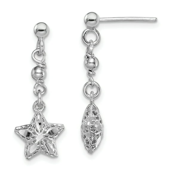 Primal Silver Sterling Silver Rhodium-plated Diamond-cut Mesh Star Dangle Post Earrings