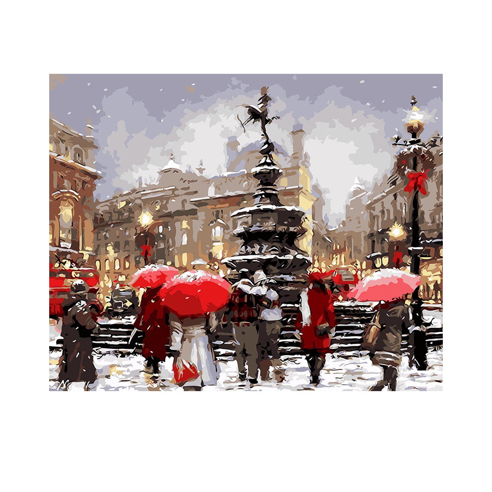 City Christmas Winter Tree Paint By Numbers Kit DIY Number Canvas Painting Oil
