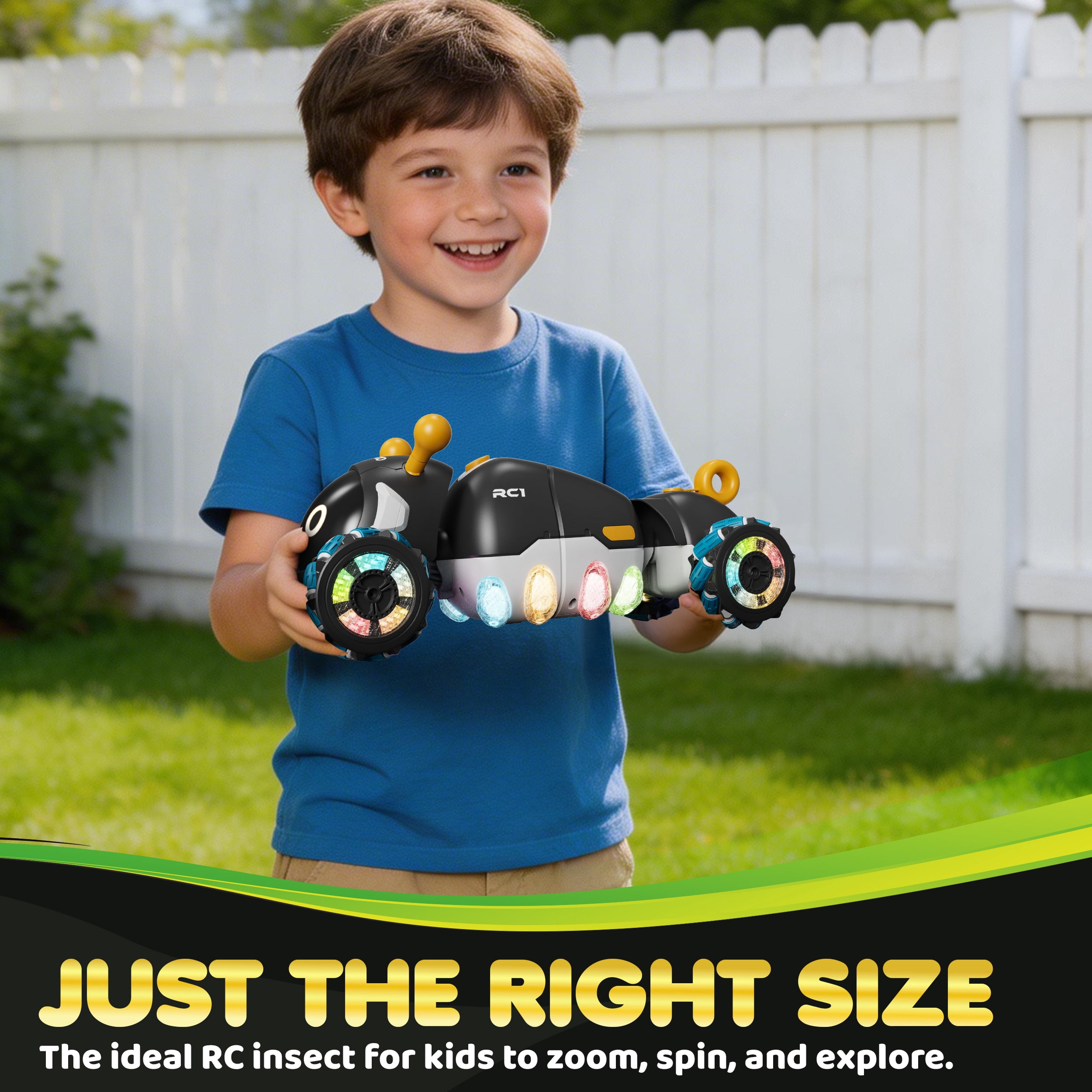 Contixo RC1 Mech Stunt RC Caterpillar Car – Kids Remote Control Car, Omni-Directional 360° Spins, Mist Spray, LED Lights, All-Terrain Stunt Vehicle, Torsion Body, 2.4GHz Remote – Black