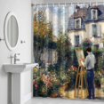 thumbnail image 5 of Country Cottage Shower Curtain, Rustic Farmhouse Painter Artwork Waterproof Fabric Bathroom Shower Curtains Set with Hooks, 72 X 72 Inch Long, 5 of 9