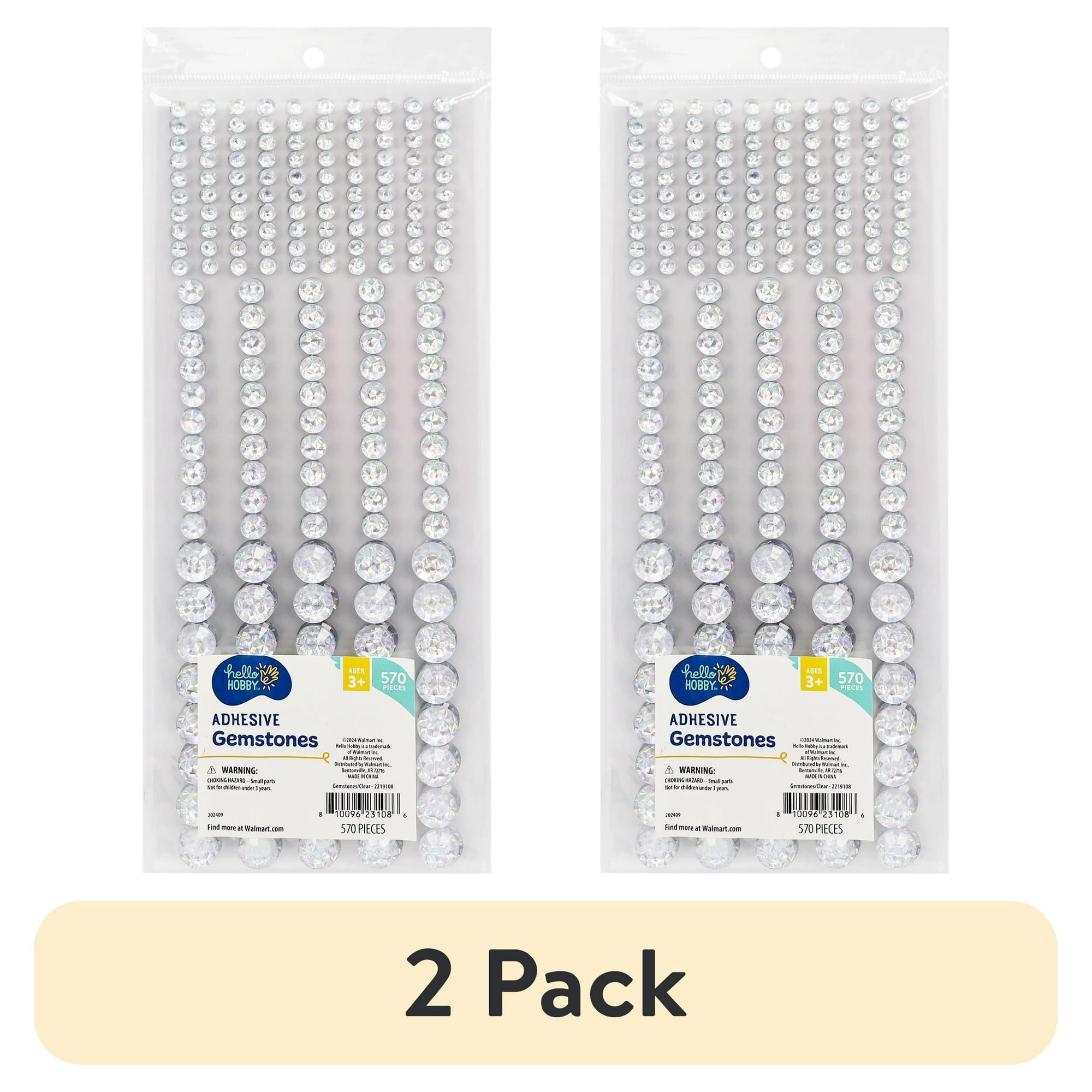 (2 pack) Hello Hobby Clear Iridescent Round Gemstones, 570 Piece Scrapbooking Embellishments
