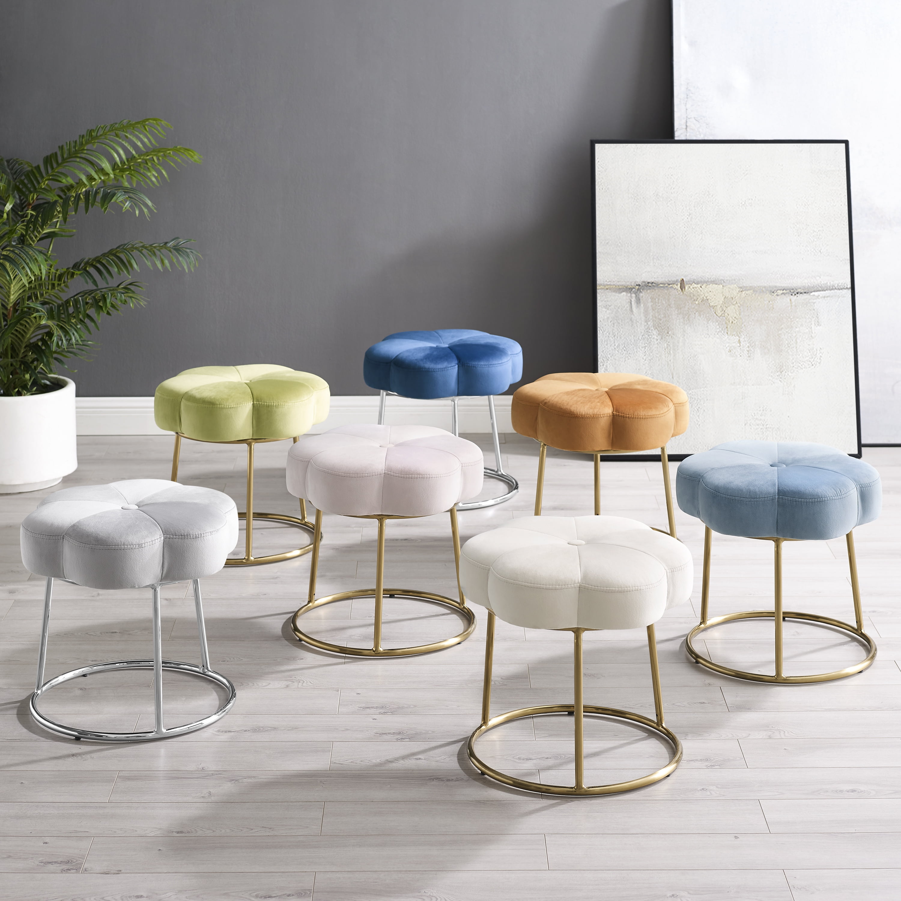 Linon Seraphina Vanity Stool, Seat Height, gold Finish with