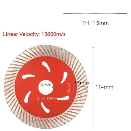 114*15*20mm Dry Cutting Continuous Turbo Diamond Saw Blade with Cooling Holes 20mm Inner Diameter Marble Granite Tile Incising For Angle Grinder Architectural Engineering