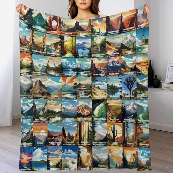 Ultra-Soft 280gsm Flannel Throw Blanket - National Park & Abstract Nature Design, Perfect for Bedroom, Office, Living Room | Versatile All-Season Gift