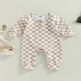 thumbnail image 2 of Baby Boys Girls Autumn Jumpsuit Long Sleeve  Neck Button Checkerboard Romper, 2 of 7