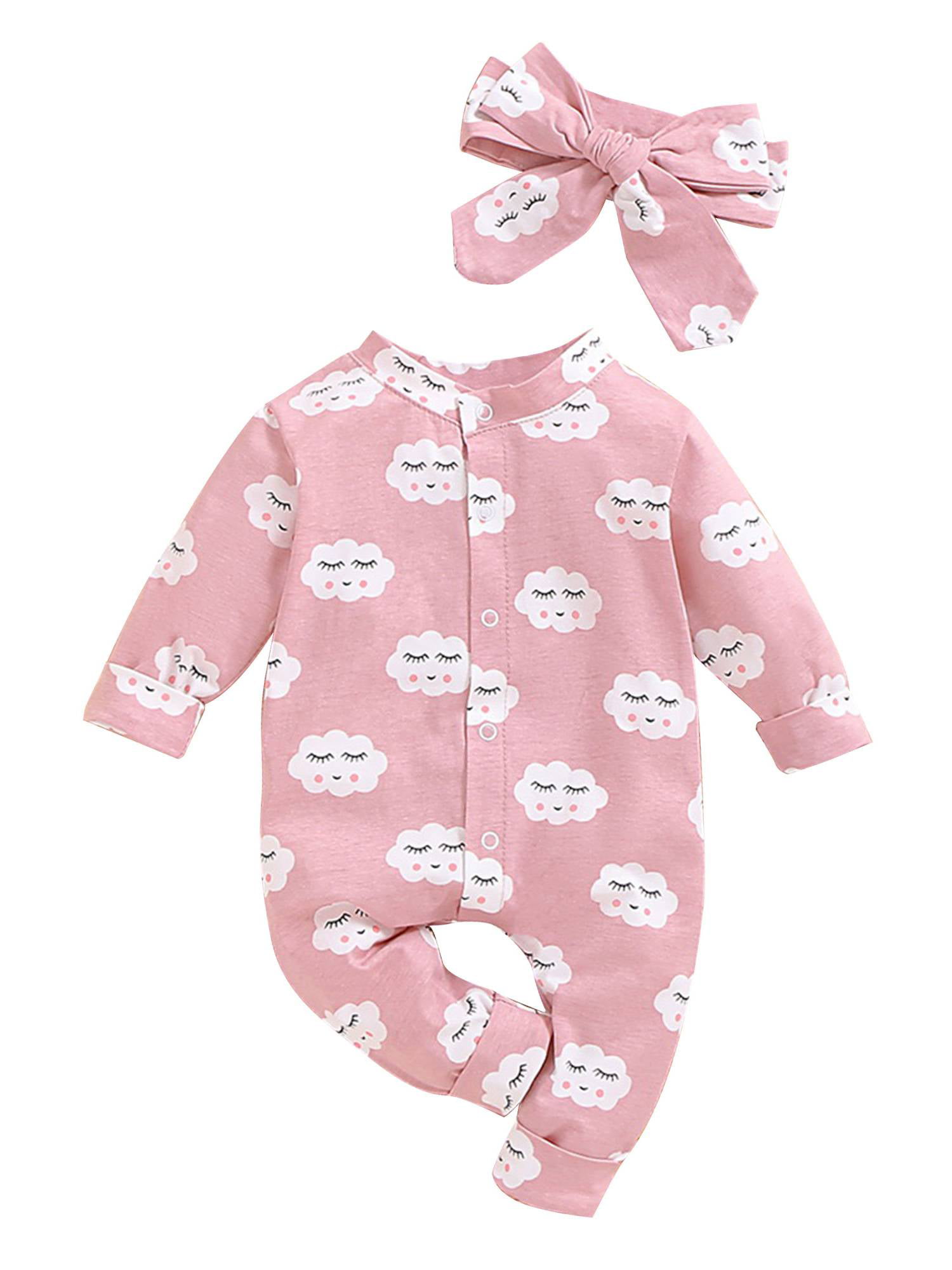 Baby Girl Romper Newborn Girl Cotton One Piece Infant Girl Long Sleeve Onesies Cute Pink Jumpsuit 0-18 Months
