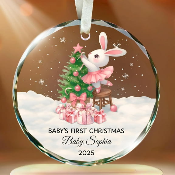 Personalized Babys First Christmas Ornament 2025 Girl - Baby 1st Christmas Ornament 2025 Custom Name, Personalized Pink Christmas Ornaments for Baby Girl, Xmas Gifts, Newborn Gifts for New Mom Dad un