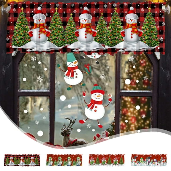 Curtain Valance Christmas Tree, 54x18 Inch Snowflake Christmas Snowman Pine Tree Short Curtains Doorway Decoration, Xmas Drapes Curtains Home Decor for Kitchen Living Room Bedroom