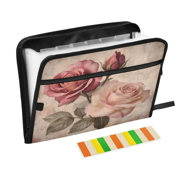 WOBOGO Vintage Rose Expanding File Folder Letter Size Accordion Filing Organizer 13 Pocket Separate Organ Pocket