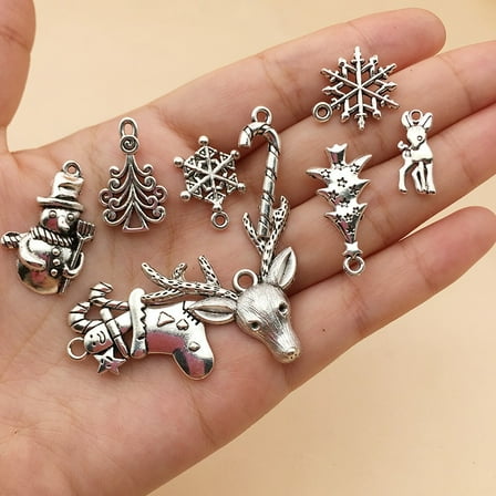 Vintage Tibetan Silver Style Christmas Charms & Pendants Assortment (50 Pcs) – Mixed DIY Jewelry Making Supplies for Holiday Necklace & Bracelet Crafting