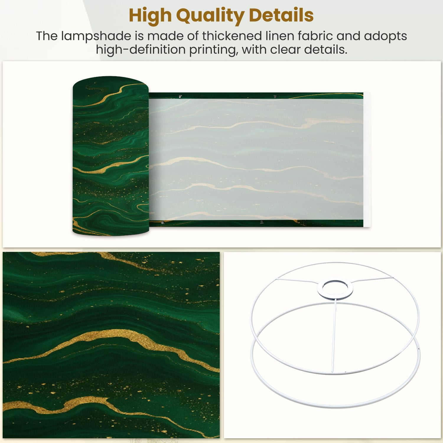 Linen Drum Lampshades luxury Green marble gold abstract texture Dark green emerald marbling 13"x13"x10" Light Shade for Table Lamps Floor Lamp Shades Lampshade Replacement Assembly Required