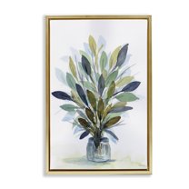 Stupell Industries Rustic Leaves Jar Botanical & Floral Painting Gold Floater Framed Art Print Wall Art, 21 x 31