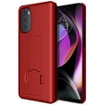 thumbnail image 1 of Case with Stand for Moto G 5G (2022), Nakedcellphone [Grid Texture] Slim Hard Shell Phone Protector Cover with Kickstand for Motorola XT2213 Series - Red, 1 of 7
