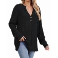 thumbnail image 3 of Womens Henley Long Sleeve Shirt Fall V Neck Fashion Dreesy Casual Sweaters Clothes Trendy Outfits, 3 of 9
