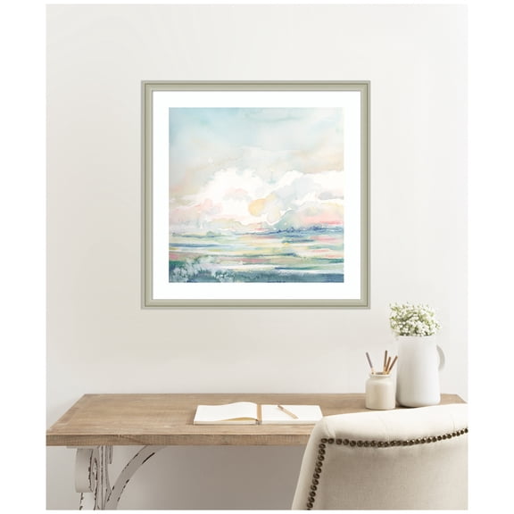 Kate and Laurel Framed Wall Art Print 'Stillness' by Julie Maida, 26 x 26, Florence Silver Frame, Modern Contemporary, Landscapes, Nature Art for Wall Decor
