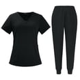 thumbnail image 2 of Minjewel Women's Stylish V-Neck Short Sleeve Scrubs for Women with Pockets, Lightweight & Breathable Scrub Set for Medical Professionals,Black L, 2 of 7