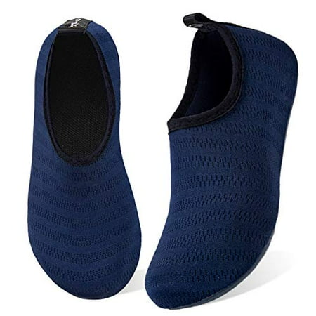 

Water Shoes for Womens Mens Barefoot Quick-Dry Aqua Socks for Beach Swim Surf Yoga Exercise New Translucent Color Soles (Stripe-Navy 34/35)