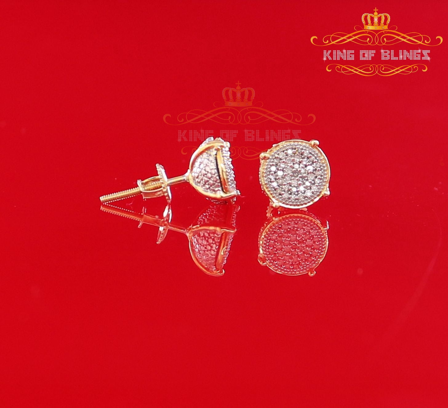 King of Bling's 925 Sterling Silver 0.20ct Diamond For Women's/ Men's Yellow Stud Round Earrings