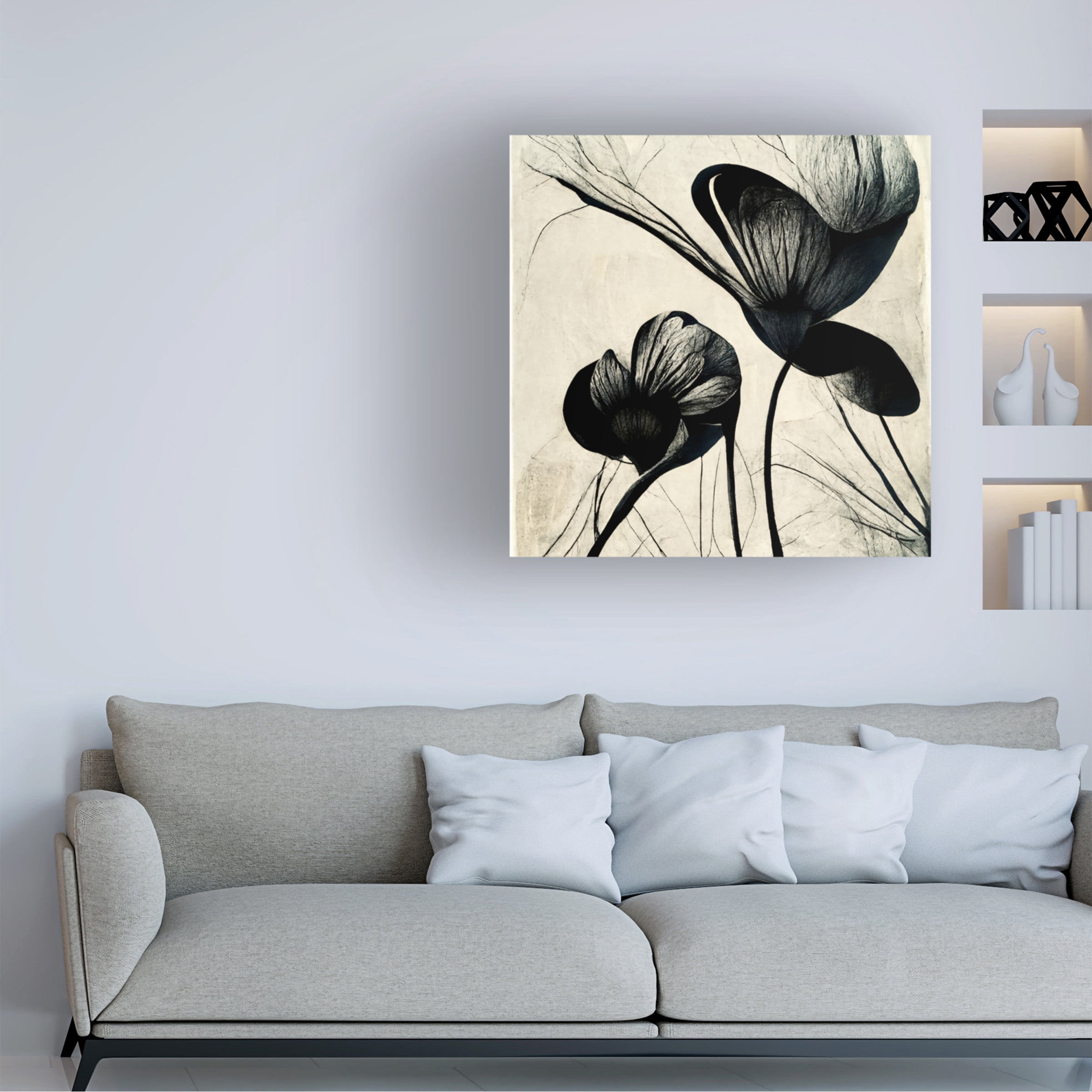 Canvas Wall Art - Ray Heere 'Flowers Black White 4' Wall Art for Living Room, Bedroom, or Office Décor by Trademark Fine Art - 18 x 18 Inches