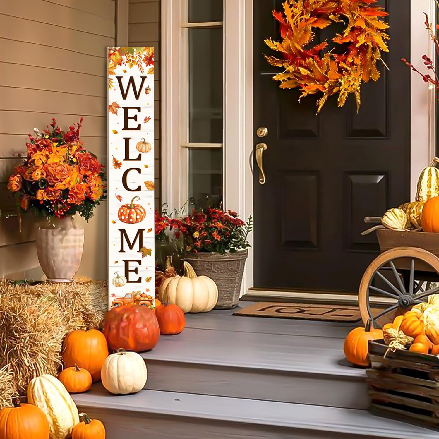 Thanksgiving Porch Sign  Fall Pumpkin Welcome For Front Door Truck Decor Yard Standing Wood Signs Indoor Outdoor Vertical Patio